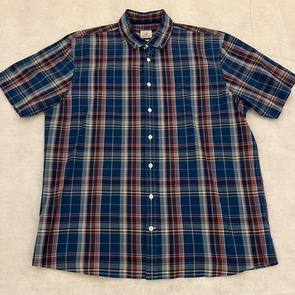 Johnnie-O Hangin Out Mens Large Blue Plaid Short Sleeve Button Down‎ Lake
